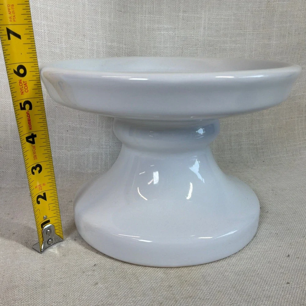 Pottery Barn White Ceramic Pillar Candle Holder Pedestal Stand 8.5 Inch
